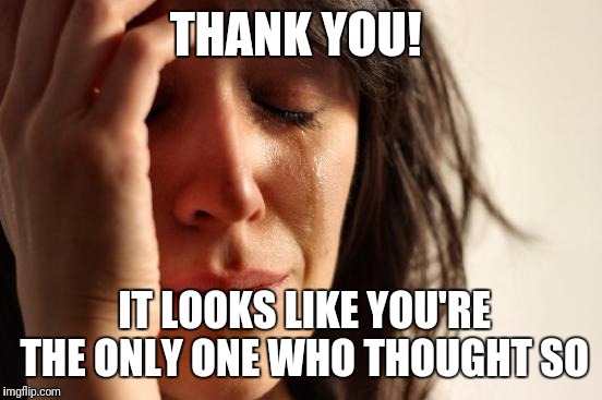 First World Problems Meme | THANK YOU! IT LOOKS LIKE YOU'RE THE ONLY ONE WHO THOUGHT SO | image tagged in memes,first world problems | made w/ Imgflip meme maker