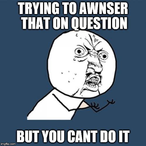 Y U No Meme | TRYING TO AWNSER THAT ON QUESTION; BUT YOU CANT DO IT | image tagged in memes,y u no | made w/ Imgflip meme maker