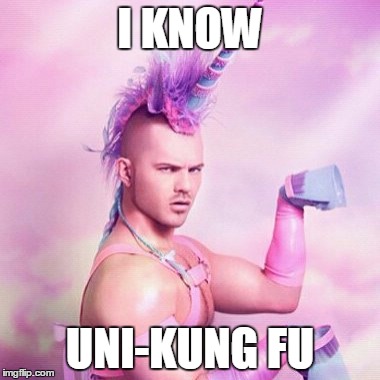 Unicorn MAN | I KNOW; UNI-KUNG FU | image tagged in memes,unicorn man | made w/ Imgflip meme maker