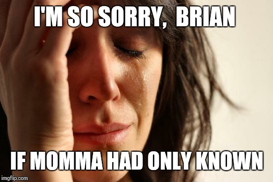 First World Problems Meme | I'M SO SORRY,  BRIAN IF MOMMA HAD ONLY KNOWN | image tagged in memes,first world problems | made w/ Imgflip meme maker