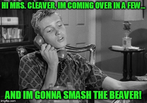 HI MRS. CLEAVER, IM COMING OVER IN A FEW... AND IM GONNA SMASH THE BEAVER! | made w/ Imgflip meme maker