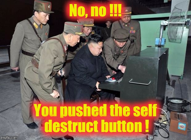 Failed middle test | No, no !!! You pushed the self destruct button ! | image tagged in kim jong un computer | made w/ Imgflip meme maker