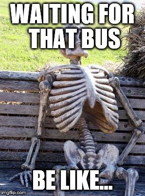 Waiting Skeleton | WAITING FOR THAT BUS; BE LIKE... | image tagged in memes,waiting skeleton | made w/ Imgflip meme maker