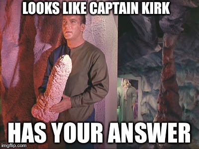 Kirk with rock | LOOKS LIKE CAPTAIN KIRK HAS YOUR ANSWER | image tagged in kirk with rock | made w/ Imgflip meme maker