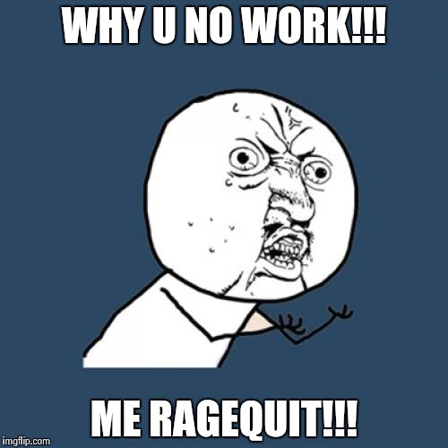 Y U No Meme | WHY U NO WORK!!! ME RAGEQUIT!!! | image tagged in memes,y u no | made w/ Imgflip meme maker