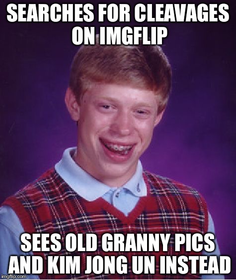 Bad Luck Brian | SEARCHES FOR CLEAVAGES ON IMGFLIP; SEES OLD GRANNY PICS AND KIM JONG UN INSTEAD | image tagged in memes,bad luck brian | made w/ Imgflip meme maker