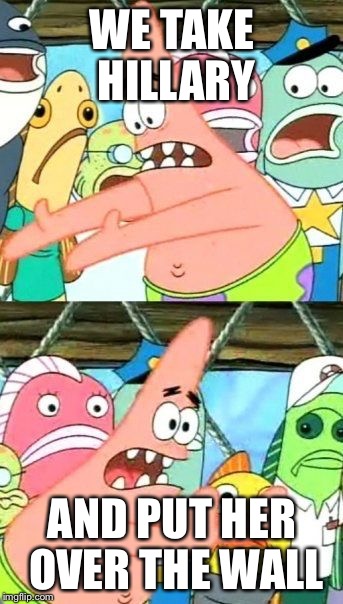 Put It Somewhere Else Patrick Meme | WE TAKE HILLARY; AND PUT HER OVER THE WALL | image tagged in memes,put it somewhere else patrick | made w/ Imgflip meme maker