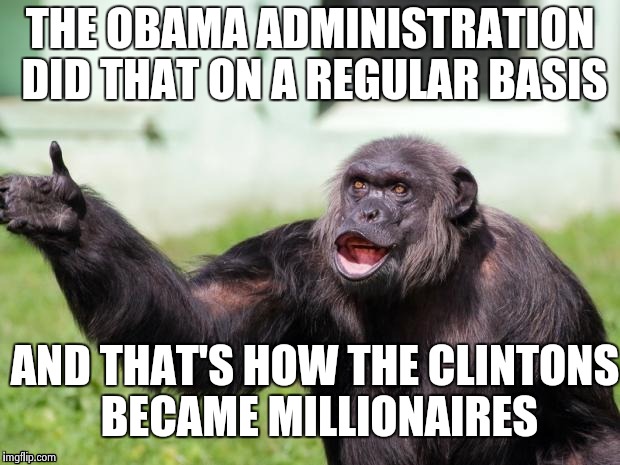 Gorilla your dreams | THE OBAMA ADMINISTRATION DID THAT ON A REGULAR BASIS AND THAT'S HOW THE CLINTONS BECAME MILLIONAIRES | image tagged in gorilla your dreams | made w/ Imgflip meme maker
