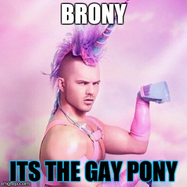 Unicorn MAN Meme | BRONY; ITS THE GAY PONY | image tagged in memes,unicorn man | made w/ Imgflip meme maker