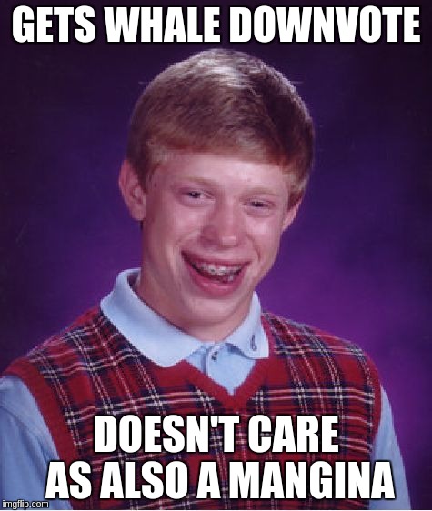 Bad Luck Brian Meme | GETS WHALE DOWNVOTE; DOESN'T CARE AS ALSO A MANGINA | image tagged in memes,bad luck brian | made w/ Imgflip meme maker