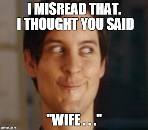 I MISREAD THAT. I THOUGHT YOU SAID "WIFE . . ." | made w/ Imgflip meme maker