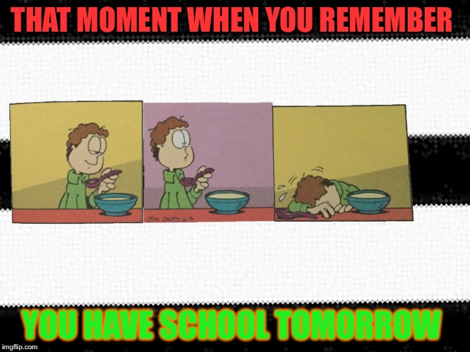 That moment you realize  | THAT MOMENT WHEN YOU REMEMBER; YOU HAVE SCHOOL TOMORROW | image tagged in that moment you realize | made w/ Imgflip meme maker