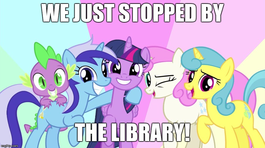 fascinated ponies | WE JUST STOPPED BY; THE LIBRARY! | image tagged in fascinated ponies | made w/ Imgflip meme maker