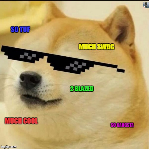 Sunglass Doge | SO TUF; MUCH SWAG; 2 BLAZED; SO GANGSTA; MUCH COOL | image tagged in sunglass doge | made w/ Imgflip meme maker