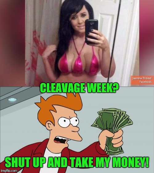 Cleavage Week....Overdoing it? | CLEAVAGE WEEK? SHUT UP AND TAKE MY MONEY! | image tagged in cleavage week | made w/ Imgflip meme maker