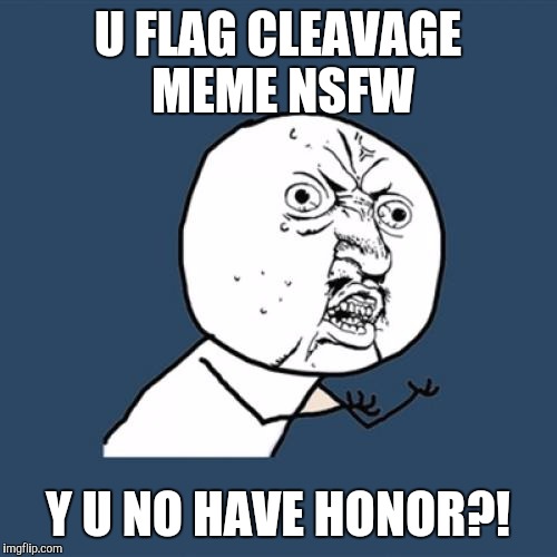 Always gotta be people who ruin the fun. Try to anyways  | U FLAG CLEAVAGE MEME NSFW; Y U NO HAVE HONOR?! | image tagged in memes,y u no,cleavage week | made w/ Imgflip meme maker