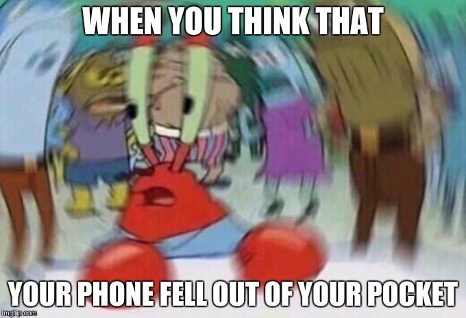 Mr Crabs | WHEN YOU THINK THAT; YOUR PHONE FELL OUT OF YOUR POCKET | image tagged in mr crabs,spongebob,every teen in america | made w/ Imgflip meme maker