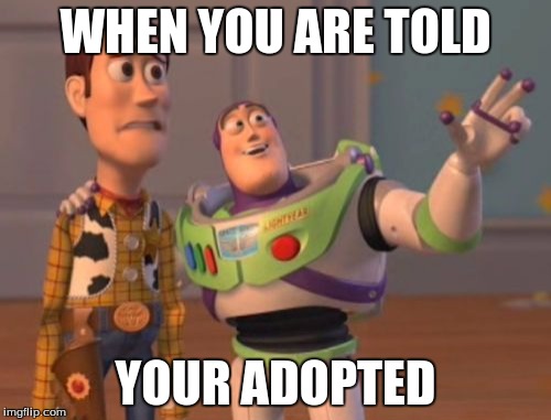 X, X Everywhere | WHEN YOU ARE TOLD; YOUR ADOPTED | image tagged in memes,x x everywhere | made w/ Imgflip meme maker