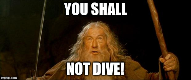 gandalf you shall not pass | YOU SHALL; NOT DIVE! | image tagged in gandalf you shall not pass | made w/ Imgflip meme maker