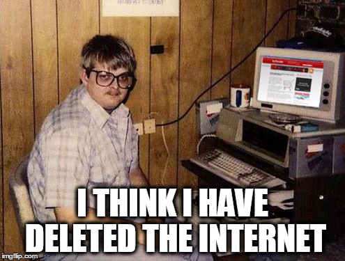 Internet Guide | I THINK I HAVE DELETED THE INTERNET | image tagged in memes,internet guide | made w/ Imgflip meme maker