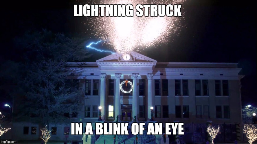 Back to the Future Clock Tower | LIGHTNING STRUCK; IN A BLINK OF AN EYE | image tagged in back to the future clock tower | made w/ Imgflip meme maker