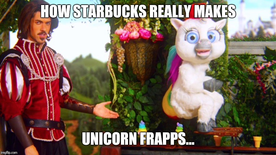 Unicorn Frapps | HOW STARBUCKS REALLY MAKES; UNICORN FRAPPS... | image tagged in starbucks | made w/ Imgflip meme maker