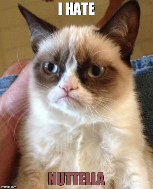 Grumpy Cat Meme | I HATE NUTTELLA | image tagged in memes,grumpy cat | made w/ Imgflip meme maker