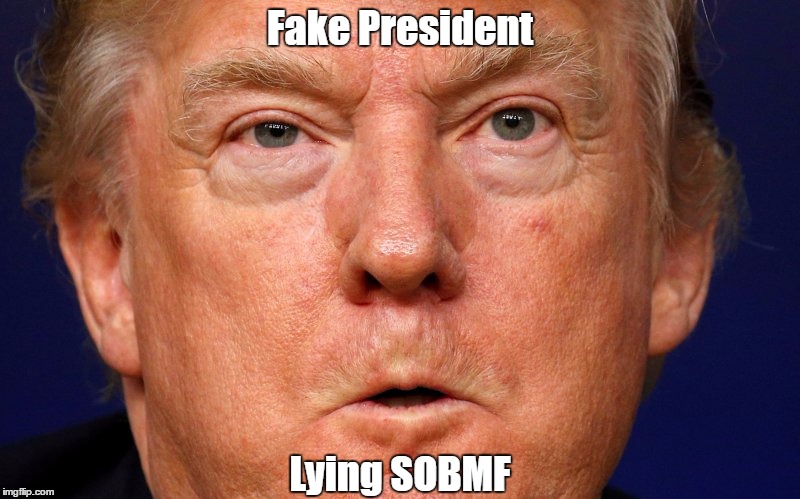 "Fake President - Lying SOBMF" | Fake President Lying SOBMF | image tagged in fake president,lying sobmf,deceptive donald,deplorable donald,devious donald,sociopathic megalomaniac | made w/ Imgflip meme maker