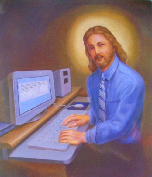 jesus at pc Blank Meme Template