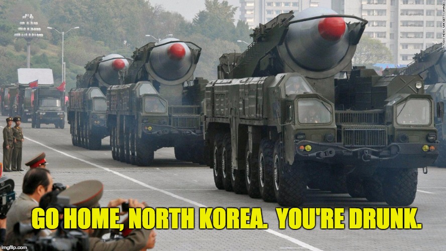 North Korea. | GO HOME, NORTH KOREA.  YOU'RE DRUNK. | image tagged in north korea | made w/ Imgflip meme maker