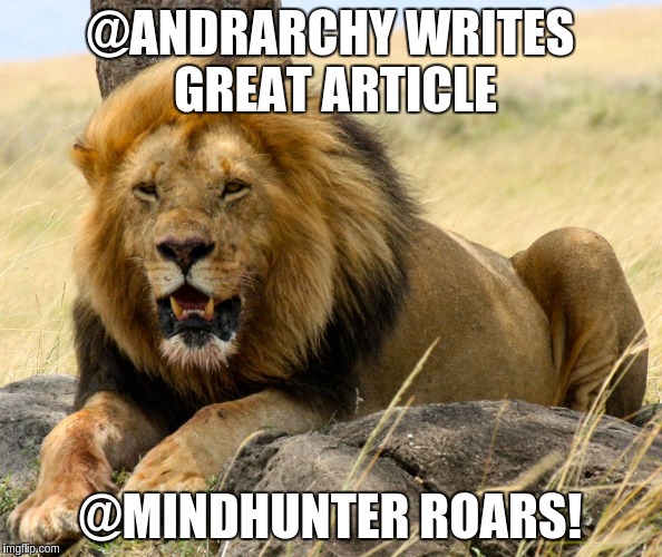 @ANDRARCHY WRITES GREAT ARTICLE; @MINDHUNTER ROARS! | made w/ Imgflip meme maker
