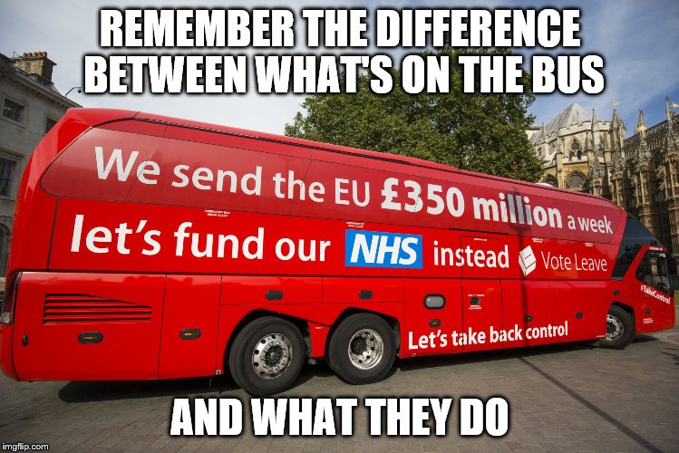tory battle bus £350 million nhs | REMEMBER THE DIFFERENCE BETWEEN WHAT'S ON THE BUS; AND WHAT THEY DO | image tagged in tory battle bus 350 million nhs | made w/ Imgflip meme maker