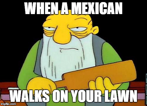That's a paddlin' Meme | WHEN A MEXICAN; WALKS ON YOUR LAWN | image tagged in memes,that's a paddlin' | made w/ Imgflip meme maker