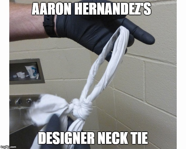 AARON HERNANDEZ'S; DESIGNER NECK TIE | image tagged in aaron hernandez,noose,memes,funny memes,dark humor,nfl memes | made w/ Imgflip meme maker