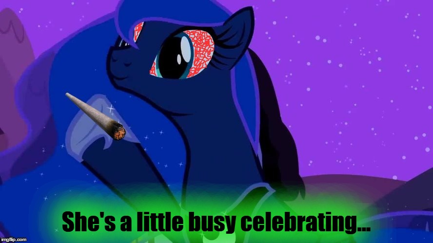 She's a little busy celebrating... | image tagged in stoned luna | made w/ Imgflip meme maker