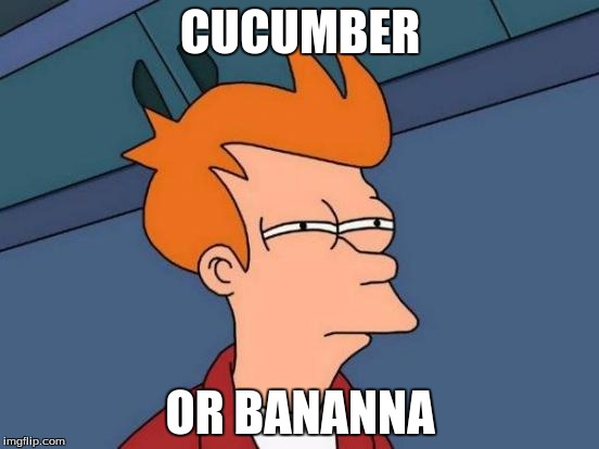 Futurama Fry Meme | CUCUMBER; OR BANANNA | image tagged in memes,futurama fry | made w/ Imgflip meme maker