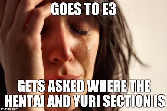 First World Problems Meme | GOES TO E3; GETS ASKED WHERE THE HENTAI AND YURI SECTION IS | image tagged in memes,first world problems | made w/ Imgflip meme maker