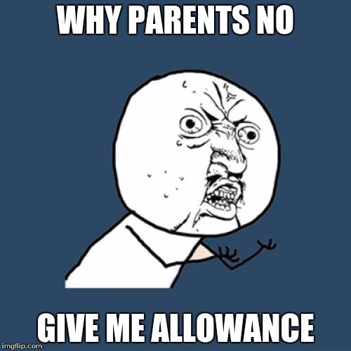 Y U No | WHY PARENTS NO; GIVE ME ALLOWANCE | image tagged in memes,y u no | made w/ Imgflip meme maker
