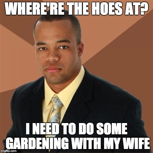 Successful Black Man Meme | WHERE'RE THE HOES AT? I NEED TO DO SOME GARDENING WITH MY WIFE | image tagged in memes,successful black man | made w/ Imgflip meme maker