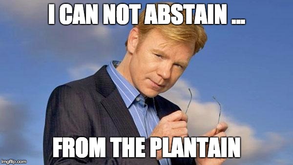 Horatio Glasses 1 | I CAN NOT ABSTAIN ... FROM THE PLANTAIN | image tagged in horatio glasses 1 | made w/ Imgflip meme maker