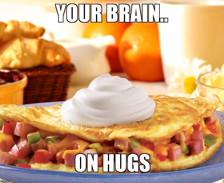 YOUR BRAIN.. ON HUGS | image tagged in denver omelet | made w/ Imgflip meme maker