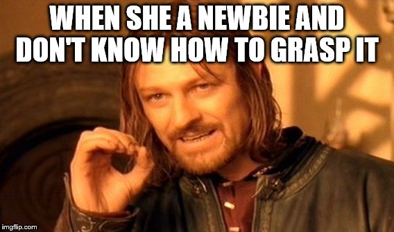 One Does Not Simply | WHEN SHE A NEWBIE AND DON'T KNOW HOW TO GRASP IT | image tagged in memes,one does not simply | made w/ Imgflip meme maker