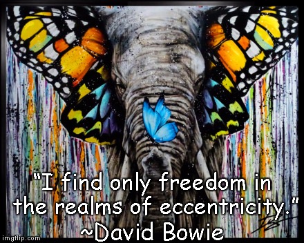 Elephant Ears | “I find only freedom in the realms of eccentricity.”; ~David Bowie | image tagged in david bowie,eccentricity,freedom,creativity,butterfly | made w/ Imgflip meme maker