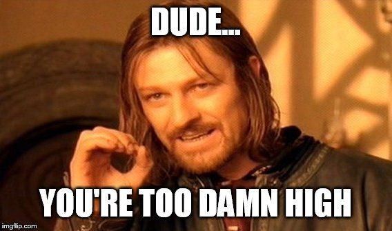 One Does Not Simply Meme | DUDE... YOU'RE TOO DAMN HIGH | image tagged in memes,one does not simply | made w/ Imgflip meme maker