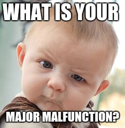 Skeptical Baby Meme | WHAT IS YOUR; MAJOR MALFUNCTION? | image tagged in memes,skeptical baby | made w/ Imgflip meme maker