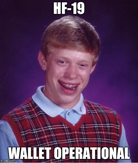 Bad Luck Brian Meme | HF-19; WALLET OPERATIONAL | image tagged in memes,bad luck brian | made w/ Imgflip meme maker