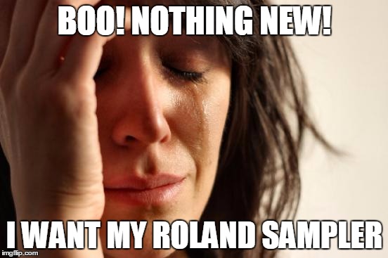 First World Problems Meme | BOO! NOTHING NEW! I WANT MY ROLAND SAMPLER | image tagged in memes,first world problems | made w/ Imgflip meme maker
