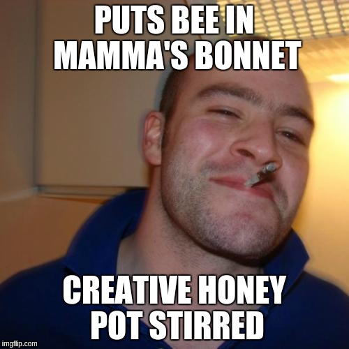 Good Guy Greg Meme | PUTS BEE IN MAMMA'S BONNET; CREATIVE HONEY POT STIRRED | image tagged in memes,good guy greg | made w/ Imgflip meme maker