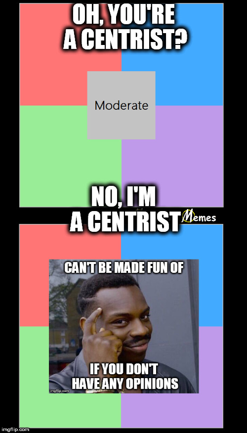 OH, YOU'RE A CENTRIST? NO, I'M A CENTRIST | image tagged in libertarian,libertarianism,political,political meme | made w/ Imgflip meme maker