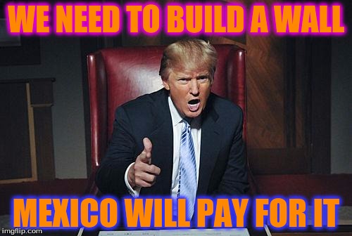 Donald Trump You're Fired | WE NEED TO BUILD A WALL; MEXICO WILL PAY FOR IT | image tagged in donald trump you're fired | made w/ Imgflip meme maker